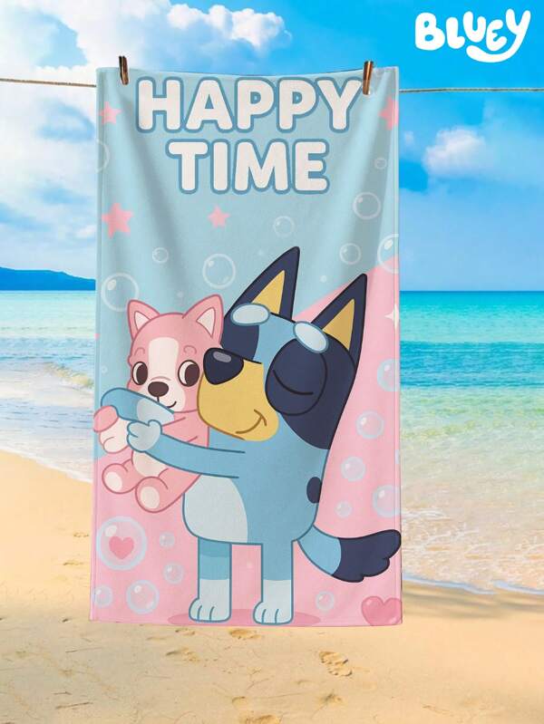 Bluey ‌Bluey Cartoon Print Oversized Beach Towel‌ - Quick Dry Soft Microfiber Lightweight Sandproof Foldable For Swimming, Yoga, Gym, Beach, Travel Activities