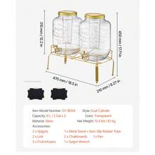 Beverage Dispenser, 2 Pack 2 Gallon Drink Dispensers For Parties, Glass Juice Dispenser With Metal Stand, Stainless Steel Spigot, Infuser, Iced Tea Lemonade Juice Water Dispensers For Parties - Glass 2x 2 Gal - 查看 7