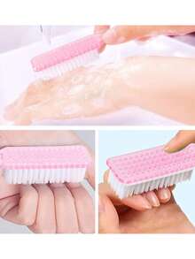 2 piezas de cepillo de uñas transparente de mango largo, multifuncional, con cerdas suaves y cabeza cuadrada para manicura y eliminación de polvo, color transparente y rosa - Rosa - Ver 7