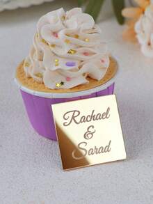 Personalized Square Tag Engraved Gold Mirror Acrylic Wedding Happy Birthday Square Decorative Chocolate Sign Shower Custom Name Guest Gift ,Forever Love - Multicolor - View 2