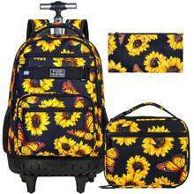 Rolling Backpack For Girls, Girl Roller Wheels Bookbag, Laptop Flower Wheeled School Bag With Wheels For Teens