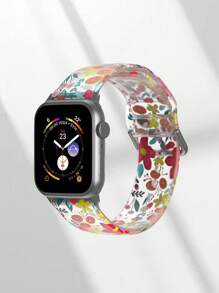 Colorful Flower Pattern 1pc Soft Elastic Breathable Comfort Replacement Wrist Band Strap Compatible With Samsung, Garmin, Honor Smartwatches, Compatible With Apple Watch