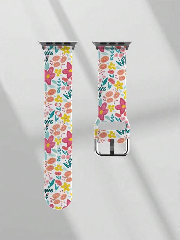 1pc Soft & Elastic Breathable Floral Printed Silicone Replacement Wristband Strap For Apple Watch 38mm 40mm 41mm 45mm 44mm 42mm 49mm, Compatible With Apple Watch Ultra, SE/1-10, Fashionable & Casual Multiple Colors