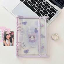 1pc Fashionable Cat & Cloud Design A5 Ring Binder With Loose Leaf Pages, K-Pop Idol Photo Album, Instant Film 4 Slots Card Holder School Supplies, Back To School - Multicolor - View 18