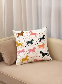 1 pièce Housse de coussin décoratif imprimé avec un cheval de bande dessinée minimaliste mode, sans rembourrage. Convient pour le canapé et le salon