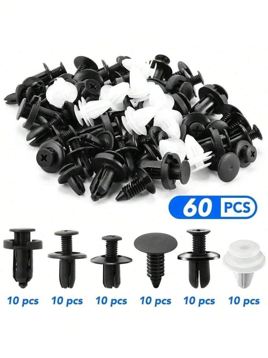 60 sztuk samochodowych klipsów mocujących 6 rozmiarów plastikowych łączników samochodowych, zestaw nitów dociskowych, zestaw klipsów do paneli zderzaka samochodowego, nadwozia, drzwi, do ciężarówek i motocykli
