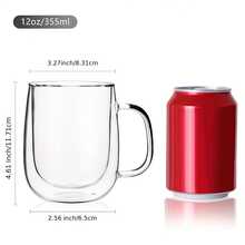 4-Pack 12oz Double Walled Glass Coffee Cups With Handle, Insulated Tumbler For Latte, Cappuccino & Tea, Clear Borosilicate Glass Cups For Home Office - 透明 - 查看 7