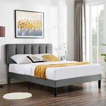 VECELO Double Bed Frame With 4 Storage Drawers, Upholstered Platform With Adjustable Velvet Headboard, Solid Wood Slat Support, No Box Spring Needed, Easy Assembly, Dark Grey - Dark Grey - View 9