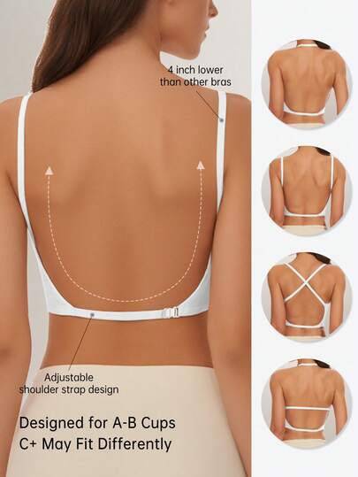 Women's Seamless Backless Strapless Bra - Lightweight & Breathable Thin Cup, Adjustable & Convertible Shoulder Straps, Light Support (Ideal For A/B Cup) - Wedding, Formal Dress, Camisole Underwear,Summer Wear,Bridallingerie
