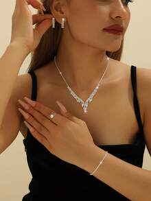 1 Set Bridal Jewelry Set, European & American Style Crystal Rhinestone Necklace Set, Formal Attire Accessories - 0082 - View 15