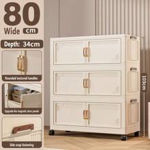 Foldable Multi-Tier Storage Box, Double Door Storage Cabinet For Clothes, Books, Snacks In Bedroom, Living Room, Cream Color