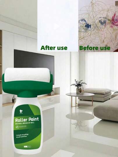 大型牆面油漆滾筒和配套油漆，環保無味乳膠漆用於室內維修，附贈小滾筒自噴漆，白色