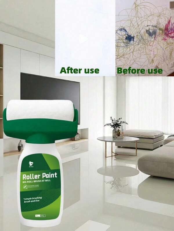 Large Wall Paint Roller & Added Paint, Water-Based Odorless Latex Paint For Household Interior Repairs, Self-Spray Paint With Small Roller, White