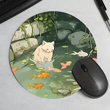 卡通猫鼠标垫池塘锦鲤桌垫桌垫带缝边防滑橡胶底座桌面配件适用于家庭办公室装饰键盘垫 35.4x15.7 英寸可作为圣诞节、万圣节、生日礼物送给男士女士女朋友朋友