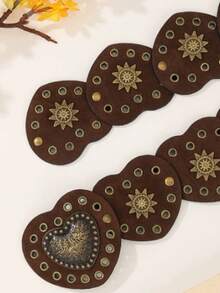 1 pieza Cinturón de cintura de PU (poliuretano) con patrón geométrico vintage para otoño, Halloween - Marrón - Ver 2