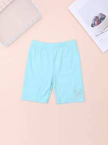 Set de 4 piezas Bermudas de unicolor hasta la rodilla para niños pequeños, leggings ligeros con decoración de rhinestones, versátiles para interior/exterior, aptos para todas las estaciones