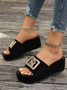 Sandalias de dedo para mujer, use al aire libre en verano con tacón alto, moño, suela gruesa, antideslizantes y minimalistas