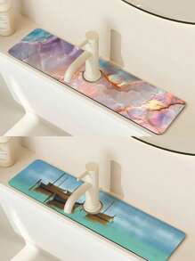 Faucet Mat, Mother-Of-Pearl & Ocean Design Faucet Splash Guard, Adds Texture To Space, Bathroom Faucet Anti-Splash Mat, Anti-Moisture Anti-Slip Faucet Mat, Kitchen Countertop Accessory, Kitchen & Dining Table Accessory, Sink Drainage Mat, Anti-Moisture Absorbent Mat, Absorbent Drainage Mat For Dishes, Multi-Function Absorbent Anti-Slip Mat