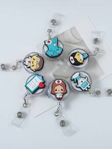 1 Stück Cartoon Krankenschwester Ausweishalter mit Stethoskop, Maske, Medizinbox, Zähne, Pillen und Krankenschwestern-Uniform Design, einziehbarer Ausweishalter mit leicht zu benutzender Befestigung, süßer ID-Halter, Geschenk für Ärzte und Krankenschwestern, Auto-Accessoires, Taschenbaumler, Schule, Goth Y2k - Verschiedenfarbig - Übersicht 2