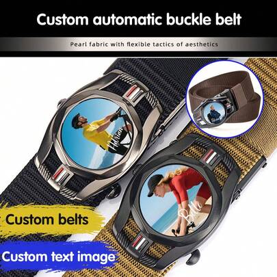 Cinturón deportivo de nailon con hebilla personalizada Toothless, cinturón casual de PU, resistente y elástico, con imágenes y texto personalizados, regalo para amantes de actividades al aire libre y viajes, regalo de aniversario para el esposo, regalo del Día del Padre, regalo para el padrino, regalo de aniversario para tu pareja comprometida