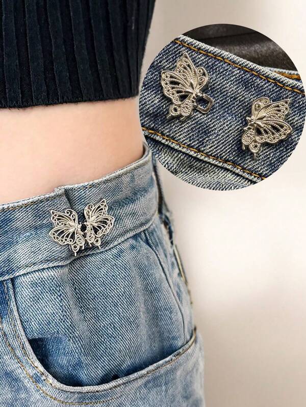 1 Par de Botão Ajustável de Cintura Borboleta, Destacável e Seamless, Ideal para Alterar o Tamanho da Cintura em Denim, Sem Necessidade de Costura ou Pregação - Ferramenta de Emagrecimento de Cintura