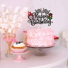 1 件赛车生日快乐蛋糕装饰闪光交通灯奖杯旗帜车轮赛车蛋糕挑选让我们去赛车主题淋浴生日派对蛋糕装饰用品，汽车蛋糕装饰，汽车生日蛋糕装饰赛车蛋糕装饰赛车方格旗主题生日派对用品