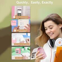 迷你打印机、口袋打印机、无线迷你贴纸打印机、迷你便携式热敏打印机、高清无线标签和二维码打印机、USB可充电锂电池、黑白输出，适用于DIY、日记、学习笔记和节日礼物，无线打印 | 时尚设计 | 无线连接，迷你打印机，1200mAh可充电锂离子电池 - ET-多色 - 查看 7