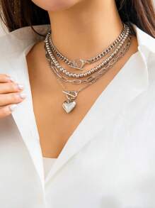 4pcs/Set Women Layered Gold Color Necklace, Thick Gold Chain, Vintage Coin Medal Heart Pendant Necklaces, Suitable For Daily & Party Wear