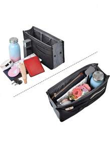 Organizador de bolsa feminino para viagem, bolsa de maquiagem para senhoras grande e revestida, bolsa de tote feminina clássica portátil, acessórios de maquiagem para meninas adolescentes, estudantes universitárias, novatas e trabalhadoras brancas. Organizador interno clássico de maquiagem, suprimentos escolares, presente para professora, acessórios de volta às aulas