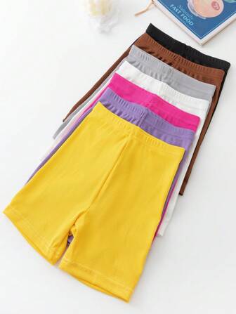 7pcs/Pack Girls' 3/4 Length Leggings, Suitable For Ages 3-12 Years Old, All Season