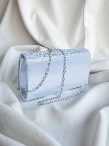 1pc Sparkling Sequined Fabric Ladies Evening Clutch Bag With Metal Decor Strap, Suitable For Wedding, Gala, Nightclub, Party, Birthday Gift, Valentine's Day Gift