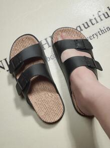 DISARCON New Summer Men's Sandals, High-End/Fashion/Versatile/Business/Plus Size Men's Shoes, Metal Double Buckle Design, Adjustable Classic Retro Slide Sandals, Suitable For Outdoor Leisure And Vacation, Non-Slip/Breathable/Durable/Beach Slippers, Indoor And Outdoor Bathroom Home Slippers For All Seasons