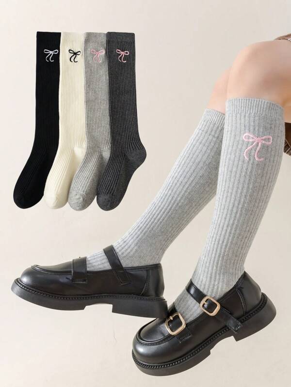 1 Pair Preppy Style Women Bow Decor Long Tube Socks, Comfortable Versatile Calf Socks, Sweet Princess Socks, Student Mid-Calf Socks