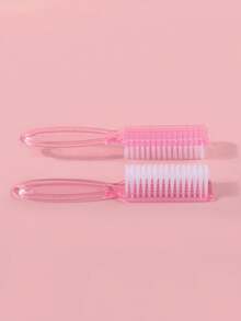 2 piezas de cepillo de uñas transparente de mango largo, multifuncional, con cerdas suaves y cabeza cuadrada para manicura y eliminación de polvo, color transparente y rosa - Rosa - Ver 5