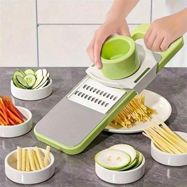 1 Set Multi-Functional Vegetable Slicer, Fruit Cutter, Manual Food Grater, Vegetable Shredder With Safety Handle, Potato Grater, 5-Blade Household Potato Chopper, Kitchen Gadgets
