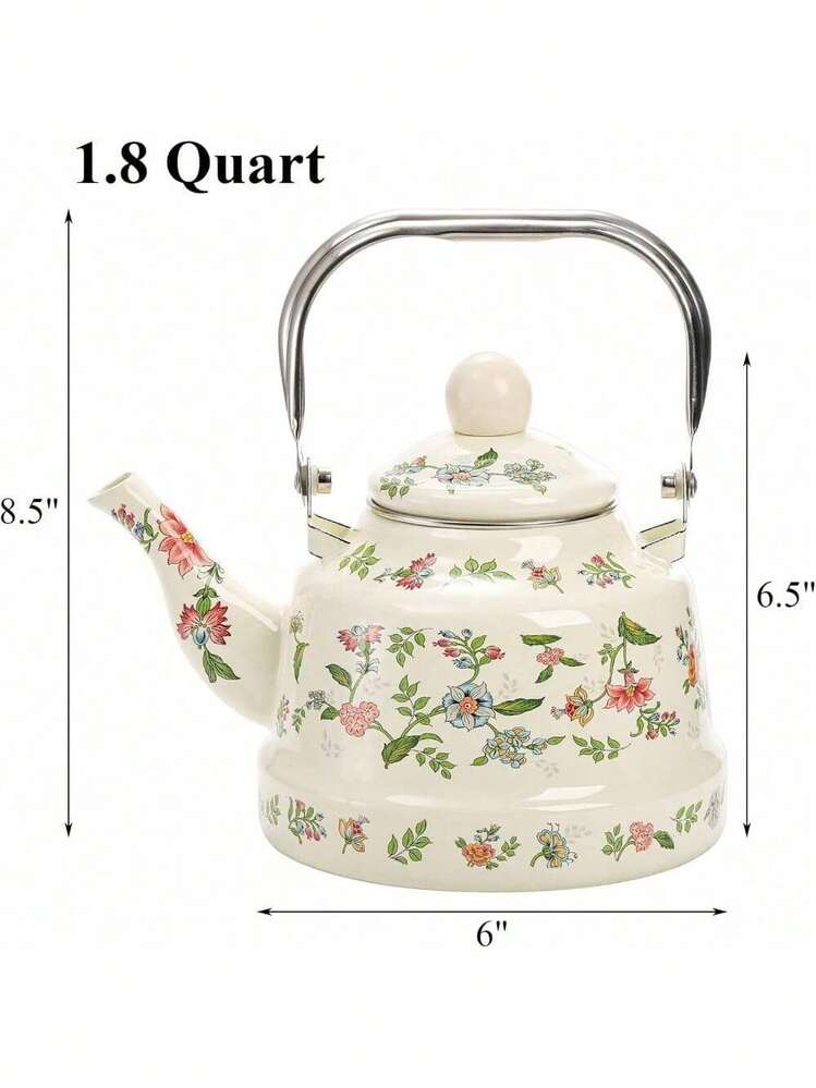 1.8 Quart Vintage Enamel Stovetop Tea Kettle, Retro Green Floral Enamel On Steel Teapot With Removable Infuser, For Home, Kitchen, Camping, Gift For Wedding, Housewarming, Bridal Shower - 1 - 查看 2