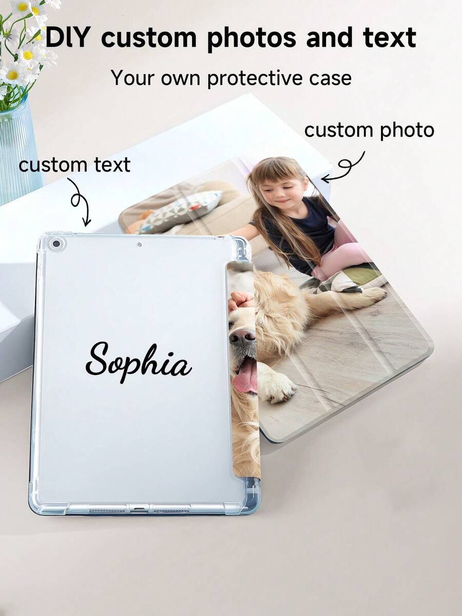 Image & Text Customized IPad Protective Case Compatible With IPad (A16) 11 Inch 11th Generation 2025, IPad 10th Generation, IPad Mini 4/5/6/7, IPad 10.9 Inch, IPad 9.7 Inch, Photo Customized Tri-Fold Transparent Pen Slot Tablet Case Compatible With Samsung Tab A7 Lite 8.7 Inch, Samsung Galaxy Tab A9 Plus 10.95 Inch, Built-In Pen Slot In The Shell, Supports Sleep Wake-Up