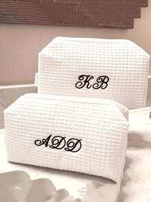 Customized Waffle Pattern Cosmetic Bag - Personalized Embroidered Name, Lightweight Zippered Travel Toiletry Organizer, Ideal Gift For Women, Bridesmaids