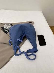 时尚纯色尼龙防水单肩包，休闲简约学院风宽肩带斜挎包，带多个拉链隔层，适合学生通勤购物