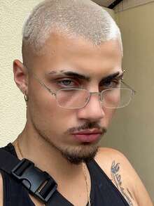 1副男士优雅长方形半框眼镜，适合作为礼物和时尚配饰