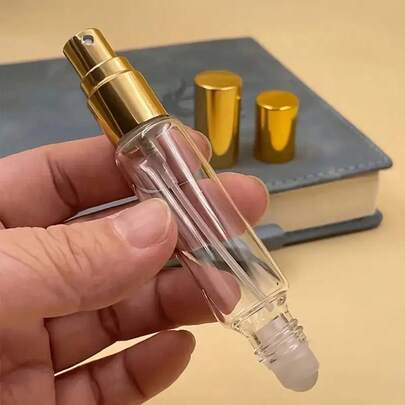 CIMACA 2 件 10ml 二合一两用香水喷雾瓶带滚轮 - 采用透明玻璃制成，包含 4 个补充工具，可再填充便携式设计，适合旅行和办公室必需品，包括浴室香水和皮肤护理喷雾瓶，旅行配件