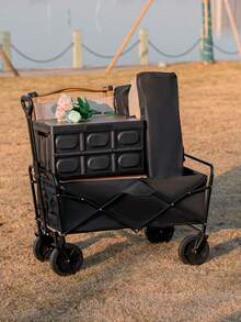 1pc Heavy Duty Camping Cart, Extra Large Outdoor Folding Hand Trolley, Portable Picnic/Camping Wagon, Foldable Travel Wagon For Outdoor - Black - View 5