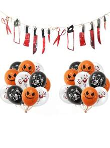 1 套万圣节恐怖派对气球，12 英寸血手印骷髅南瓜气球，适用于万圣节主题派对，适用于万圣节派对装饰，万圣节恐怖乳胶气球，适用于节日主题派对吸血鬼用品，家居装饰，万圣节活动装饰气球，背景墙装饰，花园装饰气球，