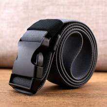 KUDYP Thick & Long Plus Size Casual Solid Color Nylon Webbing Belt, Elastic Waistband For Pants, Wide 3.8cm, Suitable For Spring, Summer, Autumn & Winter, Strong High Elasticity, Plastic Buckle, Non-Metallic, Can Pass Security Check, Tool Hanging
