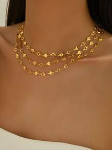 1pc European Style Luxury Hollow Heart Layered Tassel Y-Shaped Necklace For Women