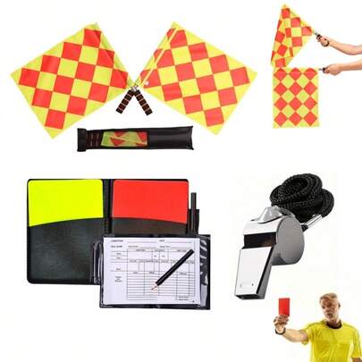 Bộ thẻ trọng tài - Bộ dụng cụ trọng tài thể thao, Còi kim loại, Thẻ vàng đỏ, Sổ điểm kèm bút chì, Thiết bị trọng tài cho trận đấu bóng đá