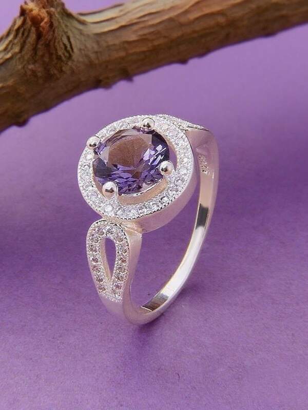 1pc Luxury Fashion Purple Circular Ring Design Women's Engagement/Wedding/Party Shiny Ring, Ideal Gift For Her On Valentine's Day