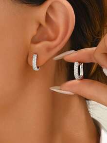 1 Pair 925 Sterling Silver Sparkling Earrings With Embedded Crystals, Suitable For Anniversary, Girlfriend's Birthday, Date Night, Daily Wear, Exquisite Jewelry - Shiny - View 1