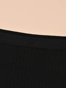 Teowryxou 6条装加大码女士高腰棉质弹力条纹纯色内裤，柔软透气舒适，适合日常穿着 - 黑色 - 查看 8