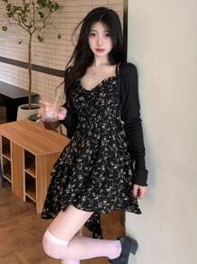 2025年可爱碎花休闲波西米亚系带金属孔眼夏季迷你连衣裙，适合女士舞台表演、音乐会、约会之夜